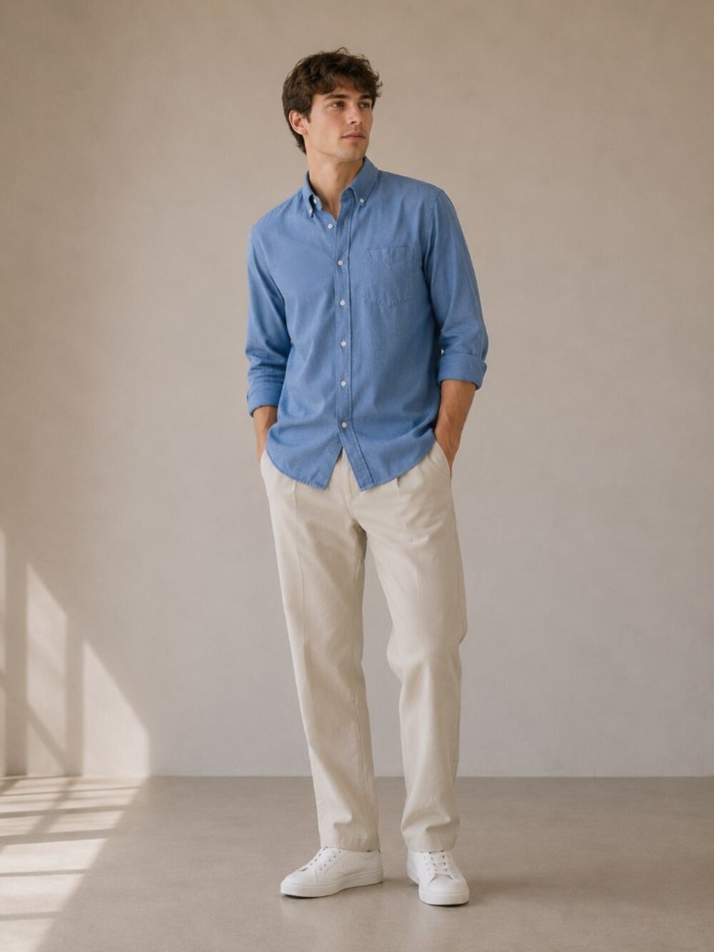 AMI Paris Light Blue Cotton Button Down Shirt Distressed Detail FR 40 M 0711